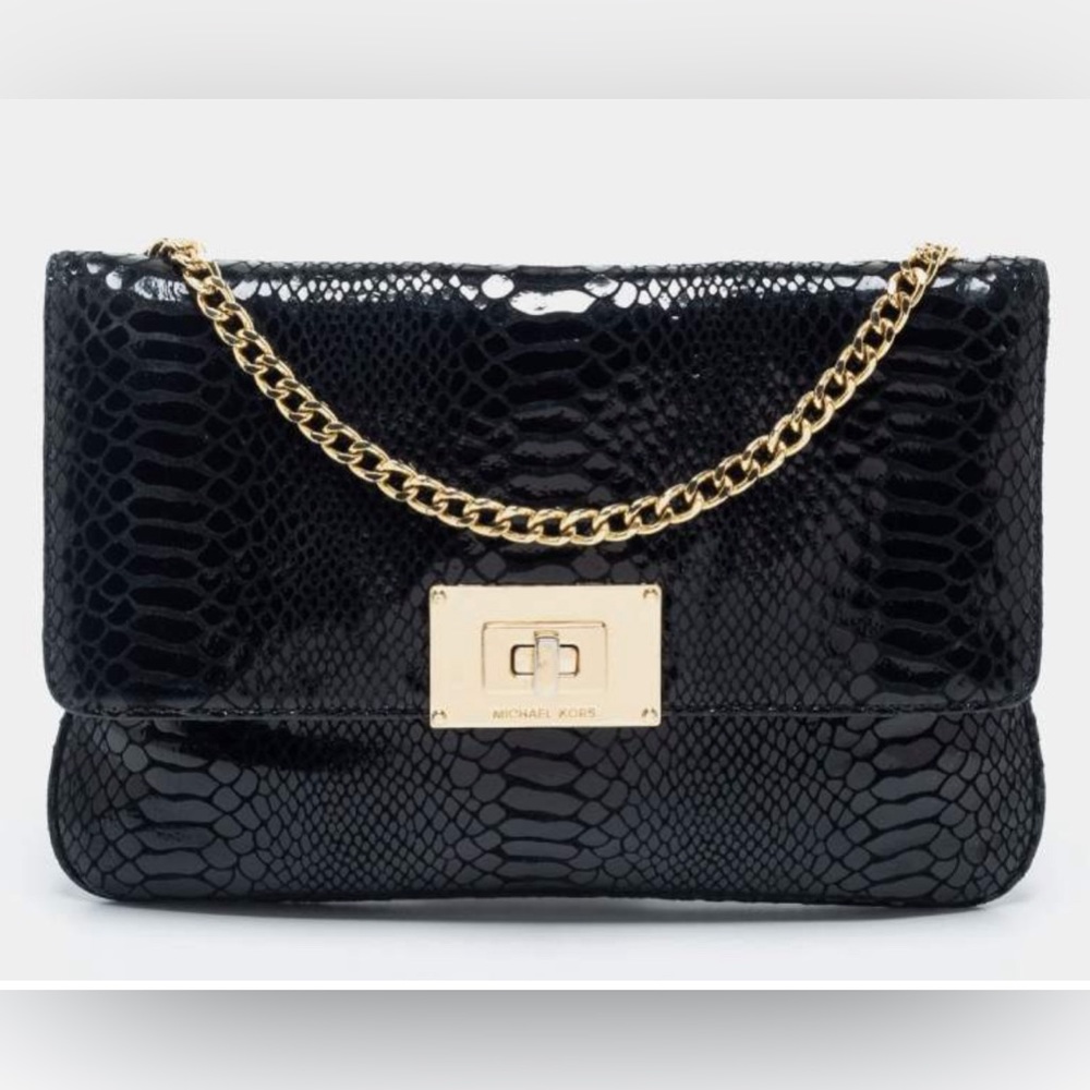 Michael Michael Kors Black Python Embossed Leathe… - image 1